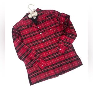 100% silk vintage red tartan plaid lined shirt or shacket